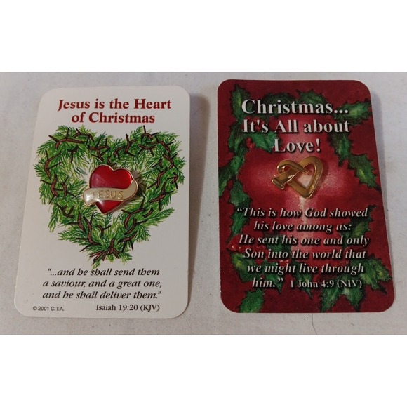 C.T.A. Jewelry - 2 Christmas Lapel Pins Jesus Nail Heart Bible Verses Gift